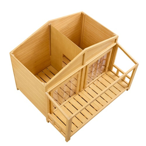 Wooden Outdoor And Indoor Dog House, Raised Pet Kennel For Medium Dogs