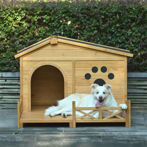 Dog House Outdoor With Porch, Dog Kennel With Water-Resistant Asphalt Roof