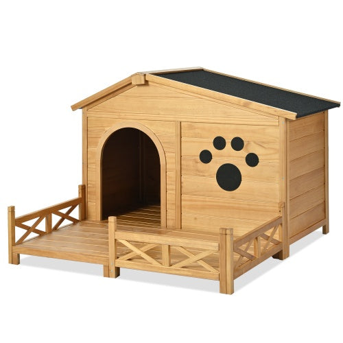 Dog House Outdoor With Porch, Dog Kennel With Water-Resistant Asphalt Roof