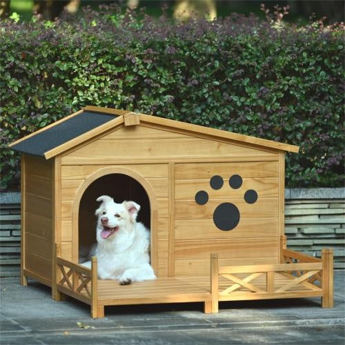 Dog House Outdoor With Porch, Dog Kennel With Water-Resistant Asphalt Roof