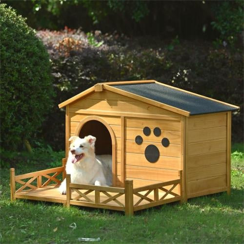 Dog House Outdoor With Porch, Dog Kennel With Water-Resistant Asphalt Roof