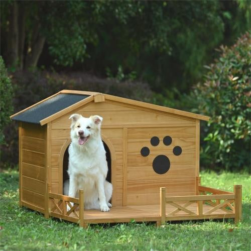 Dog House Outdoor With Porch, Dog Kennel With Water-Resistant Asphalt Roof