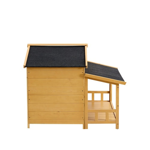 Wooden Outdoor And Indoor Dog House, Raised Pet Kennel For Medium Dogs