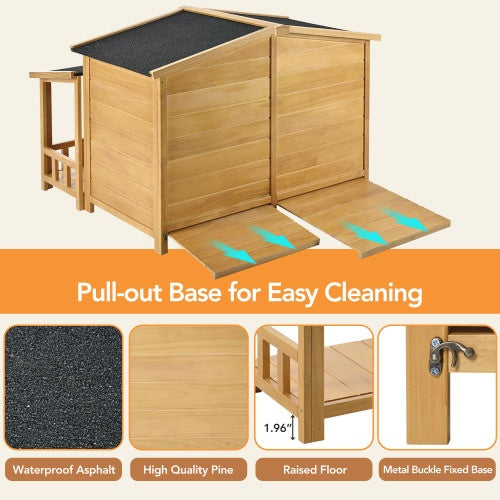 Outdoor & Indoor Dog Crate, Pet Kennel With Porch, Solid Wood, Weatherproof Dog House