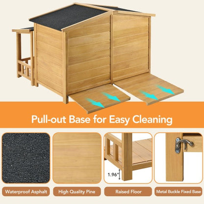 Outdoor & Indoor Dog Crate, Pet Kennel With Porch, Solid Wood, Weatherproof Dog House