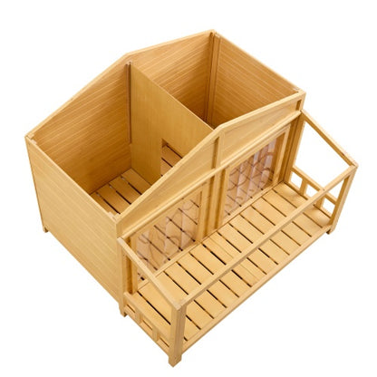 Wooden Outdoor And Indoor Dog House, Raised Pet Kennel For Medium Dogs