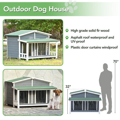 Large Wooden Dog House Outdoor, Outdoor & Indoor Dog Crate, Cabin Style