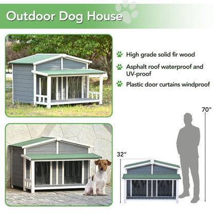 Large Wooden Dog House Outdoor, Outdoor & Indoor Dog Crate, Cabin Style
