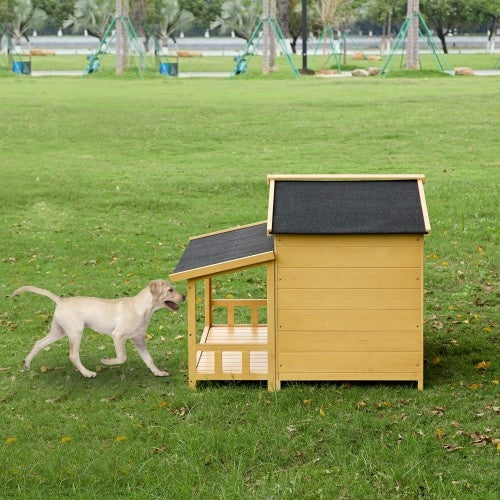 Wooden Outdoor And Indoor Dog House, Raised Pet Kennel For Medium Dogs