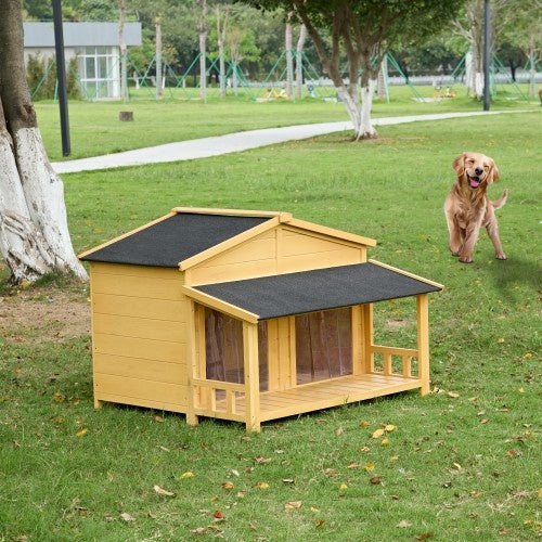 Wooden Outdoor And Indoor Dog House, Raised Pet Kennel For Medium Dogs