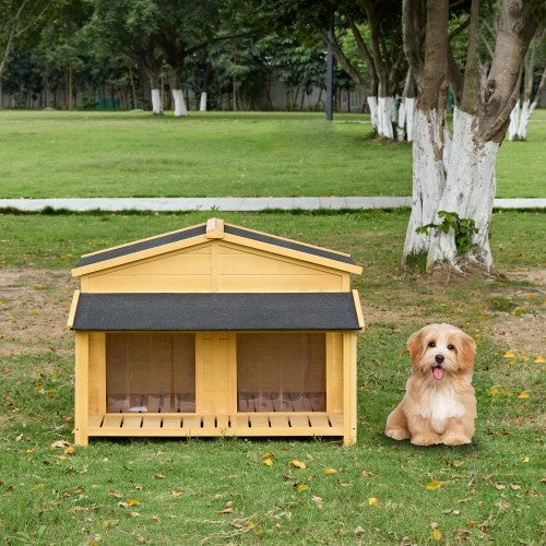 Wooden Outdoor And Indoor Dog House, Raised Pet Kennel For Medium Dogs