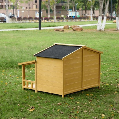 Wooden Outdoor And Indoor Dog House, Raised Pet Kennel For Medium Dogs