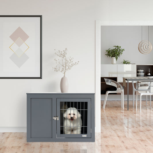 Dog Cage Furniture Metal Indoor Pet Cage Cage, Double Door End Table