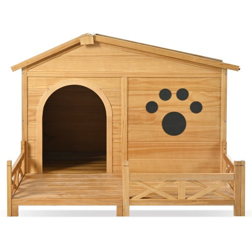 Dog House Outdoor With Porch, Dog Kennel With Water-Resistant Asphalt Roof