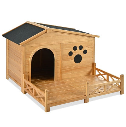 Dog House Outdoor With Porch, Dog Kennel With Water-Resistant Asphalt Roof