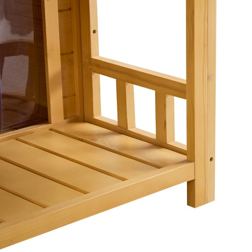Wooden Outdoor And Indoor Dog House, Raised Pet Kennel For Medium Dogs