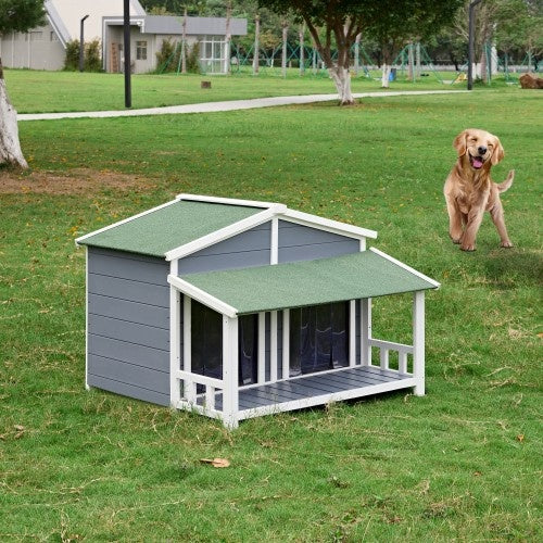 Wooden Outdoor And Indoor Dog House, Raised Pet Kennel For Medium Dogs