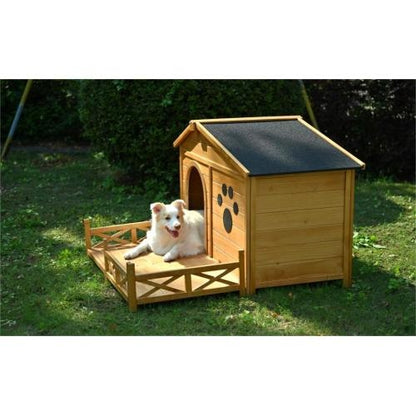 Dog House Outdoor With Porch, Dog Kennel With Water-Resistant Asphalt Roof