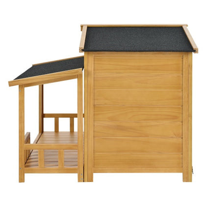Outdoor & Indoor Dog Crate, Pet Kennel With Porch, Solid Wood, Weatherproof Dog House