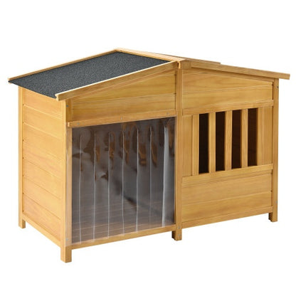 Outdoor & Indoor Dog Crate, Pet Kennel With Porch, Solid Wood, Weatherproof Dog House