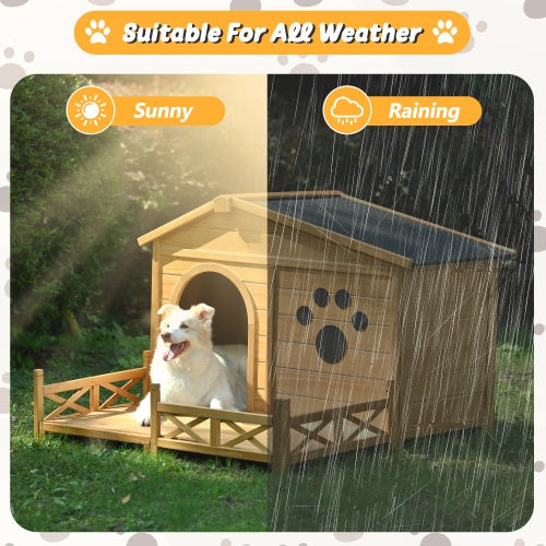 Dog House Outdoor With Porch, Dog Kennel With Water-Resistant Asphalt Roof