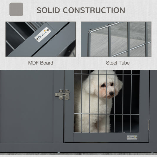 Dog Cage Furniture Metal Indoor Pet Cage Cage, Double Door End Table